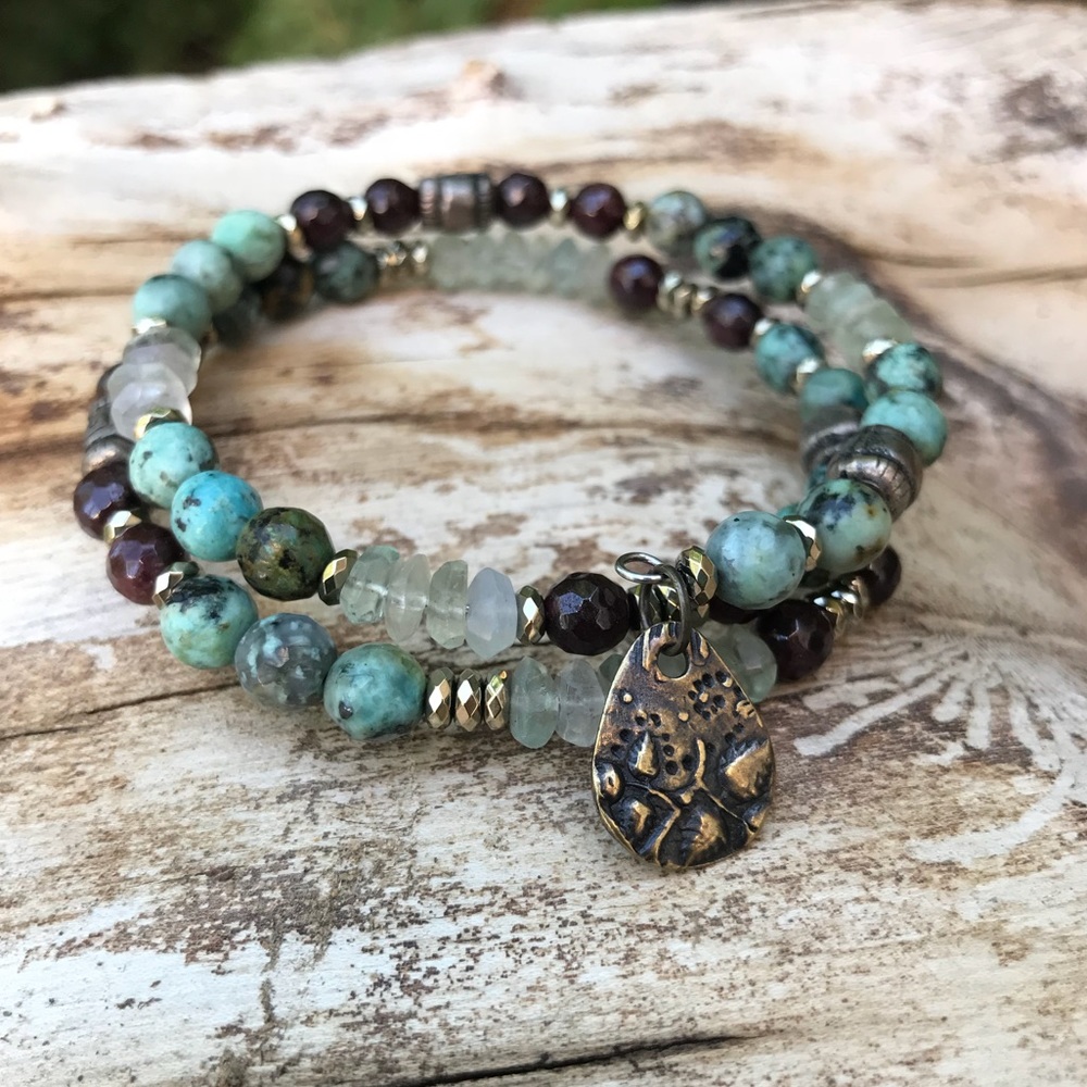 Mixed stone wrap around bracelet